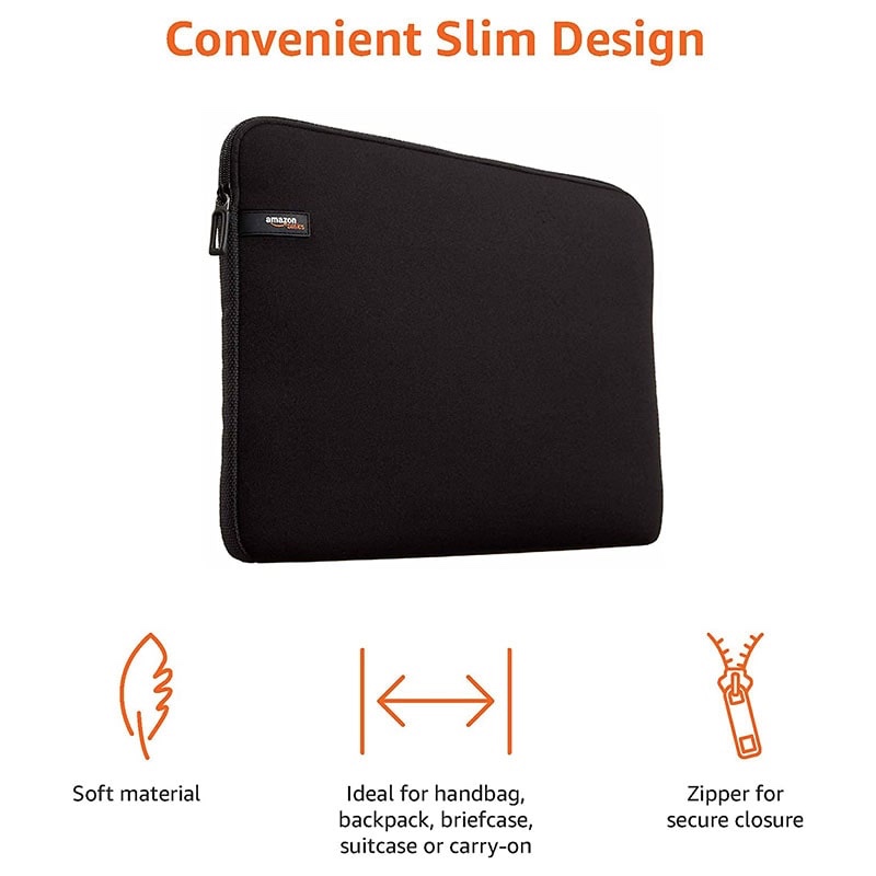 Amazon Basics 13.3-Inch Laptop Sleeve, Protective Case with Zipper - Black