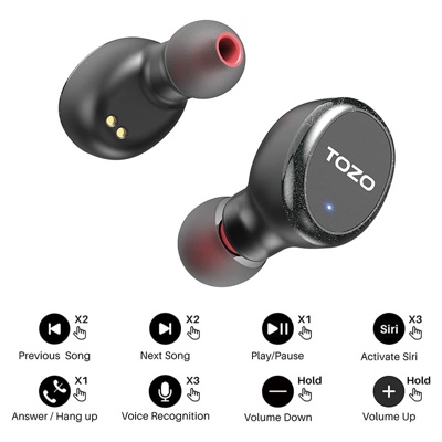 TOZO T10S v2022 True Wireless Stereo Earphones with Bluetooth 5.2, IPX8 Waterproof, Environmental Noise Canceling for Running Sports - Black