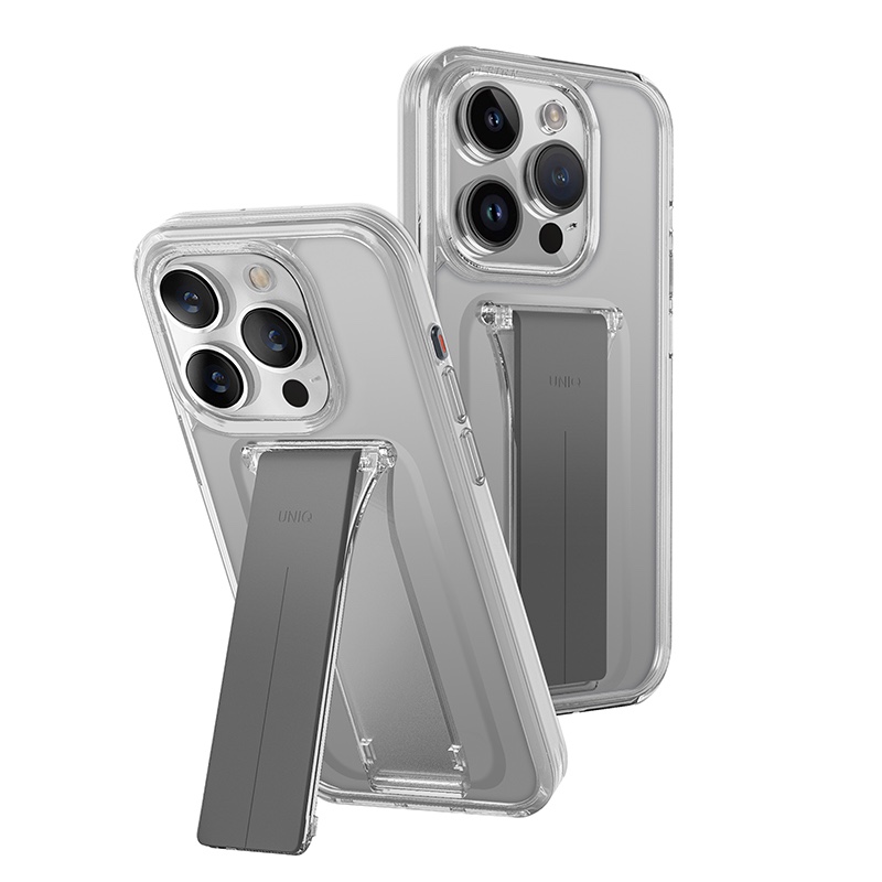 Uniq Heldro Mount Case with Stand for iPhone 15 Pro - Lucent Clear