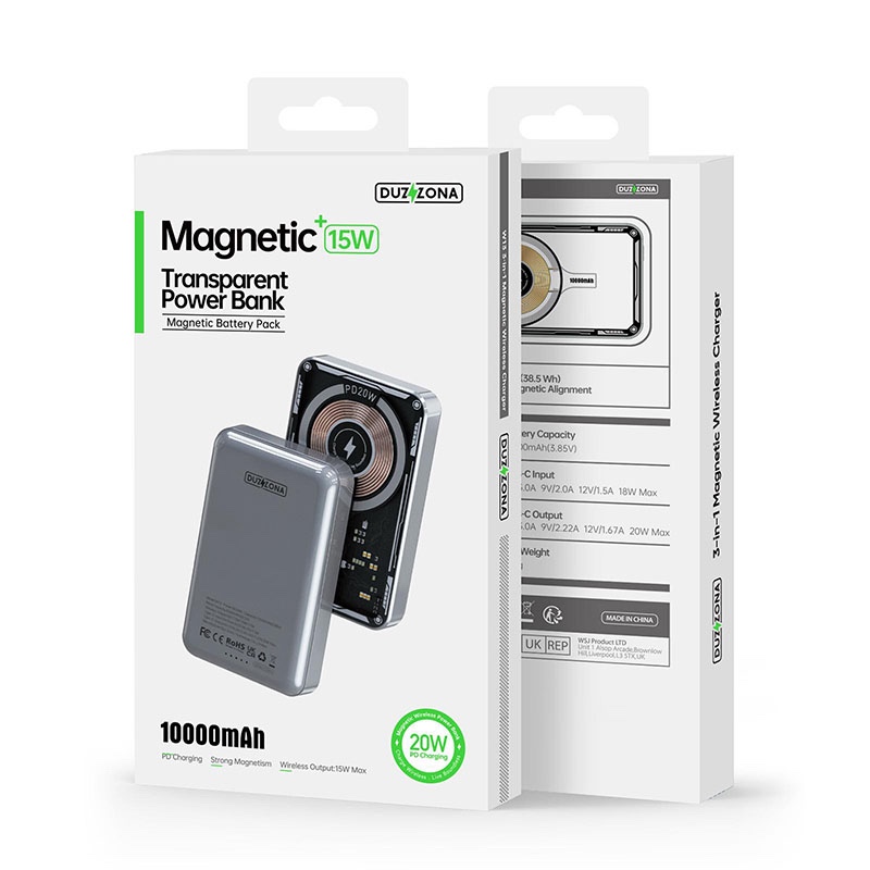 PD 20W Transparent Magnetic Magsafe Compatible Wireless Power Bank 10,000mAh - W12