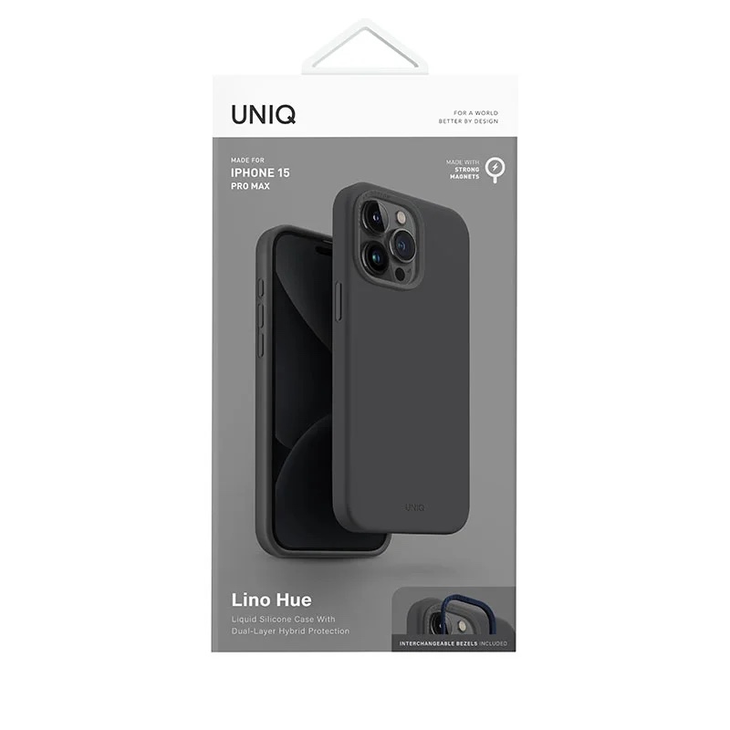 UNIQ Lino Hue MagClick Magsafe Compatible Phone Case for iPhone 15 Pro Max – Charcoal Grey