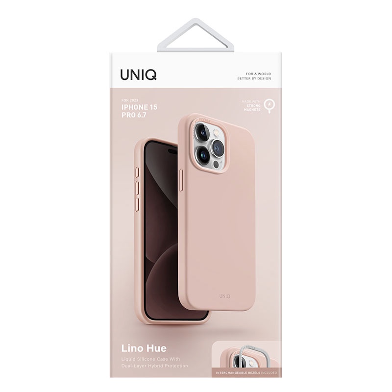 UNIQ Lino Hue MagClick Magsafe Compatible Phone Case for iPhone 15 Pro Max – Blush Pink