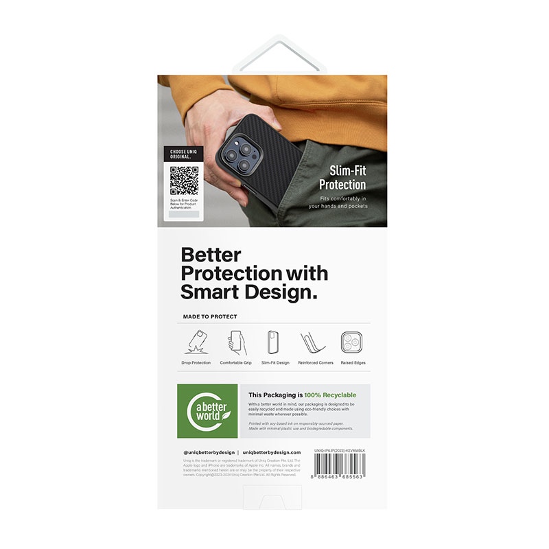UNIQ Keva Magclick Magsafe Compatible Phone Case for iPhone 15 Pro – Carbon (Black)