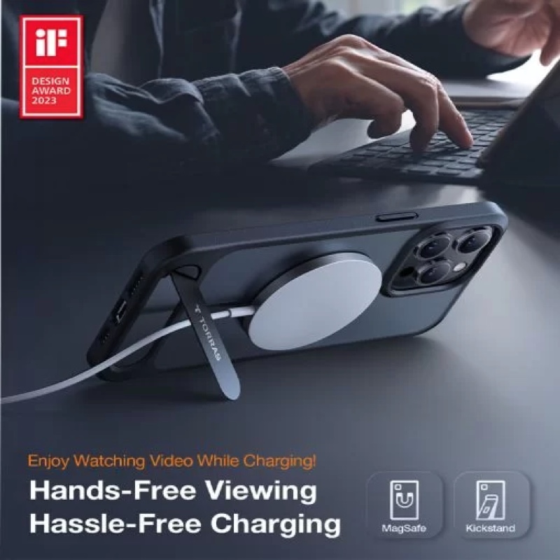 Torras UPRO Pstand Series Magsafe Compatible Phone Case for iPhone 15 Pro Max – Black