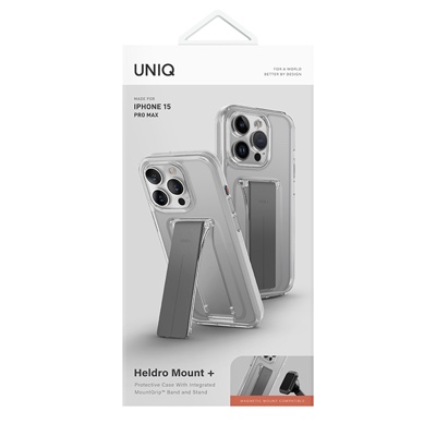 Uniq Heldro Mount Case with Stand for iPhone 15 Pro Max – Lucent Clear