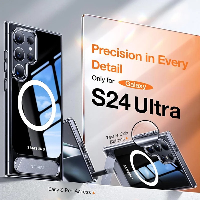 Torras UPRO Pstand Series Magsafe Compatible Phone Case for Samsung Galaxy S24 Ultra – Clear