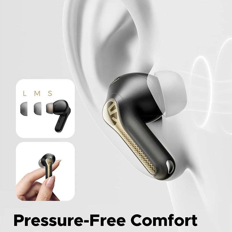 SoundPEATS Capsule3 Pro+ Wireless Earbuds with Adaptive Noise Cancelling, Hi-Res HiFi Stereo Sound with xMEMS Speaker, ANC , LDAC, 6 Mic 43H Playtime - Black