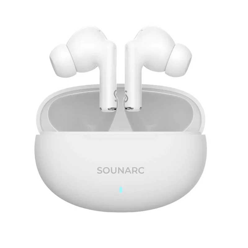 SOUNARC Q1  True Wireless Bluetooth Earphone, Quad mics Clear Call Earbuds, Shaking Bass AirPods, Touch Control - White