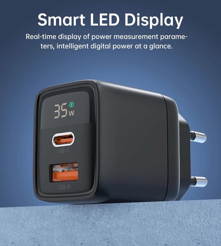 Choetech PD35W USB-C & USB-A GaN Charger with display – PD6052 – Black