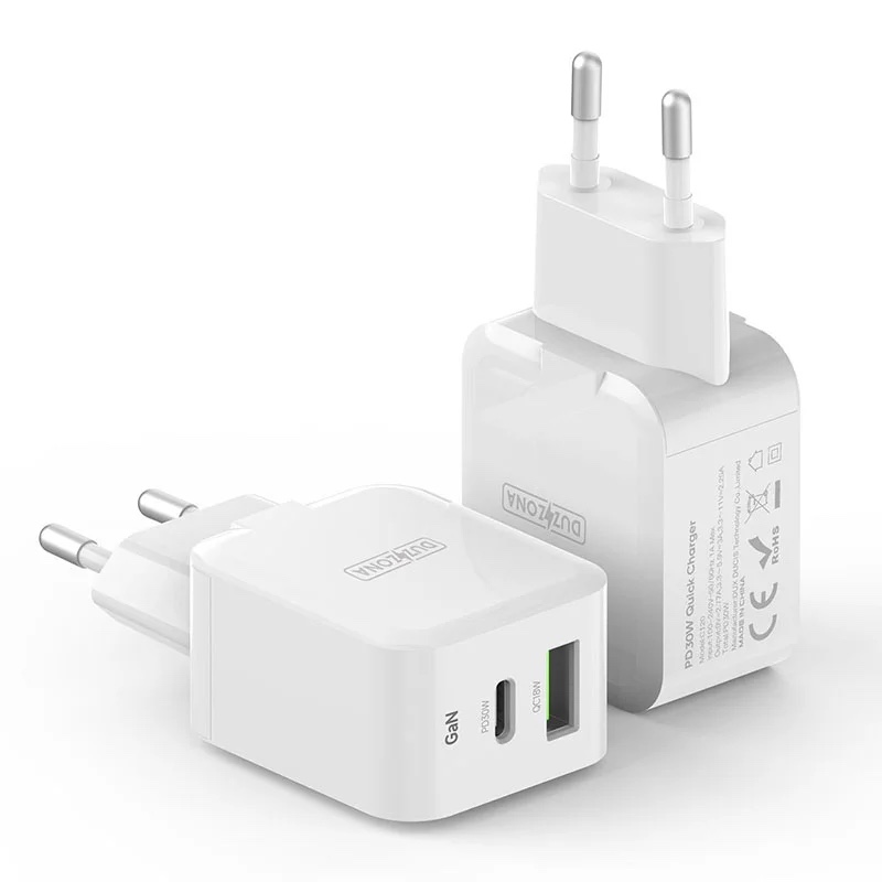 PD 30W 2-Port GaN Fast Charger - T7 - White