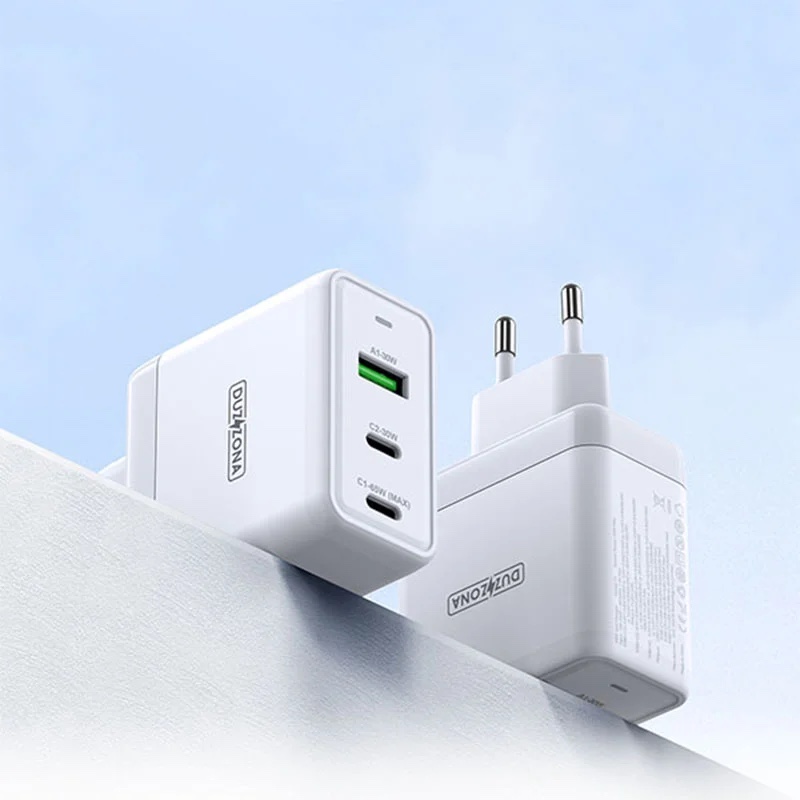 65W Gan 3-Port Wall Fast Charger - T1 – White