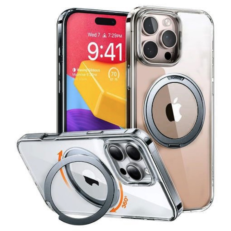 Torras Ostand Pro Series MagSafe Compatible Case for iPhone 16 Pro Max – Clear Grey