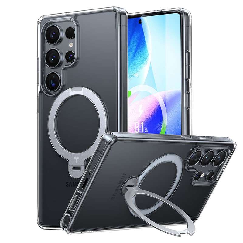 Torras Ostand Spin Magnetic (MagSafe Compatible) Series Phone Case for Samsung Galaxy S25 Ultra – Clear