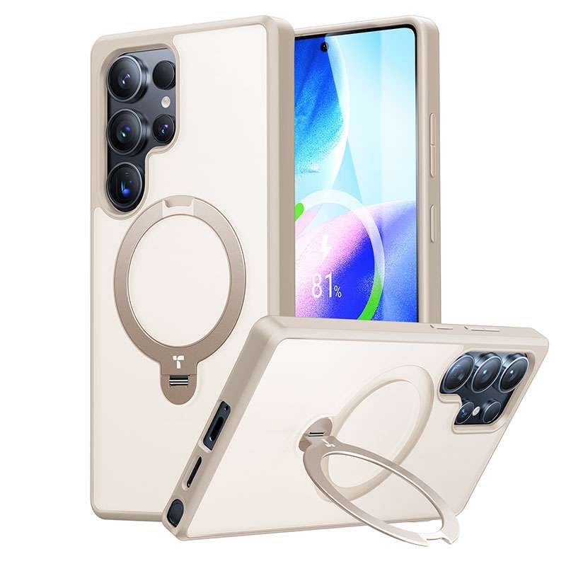 Torras Ostand Spin Magnetic (MagSafe Compatible) Series Phone Case for Samsung Galaxy S25 Ultra – Gold