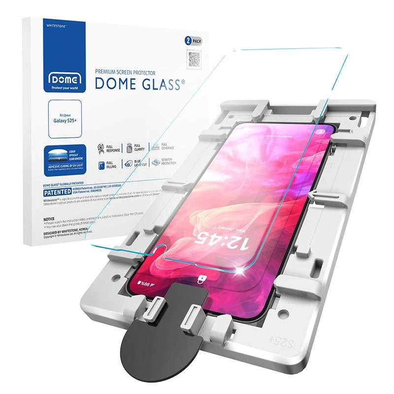 Whitestone [Dome Glass] Tempered Glass Screen Protector Liquid Dispersion Tech For Samsung Galaxy S25 with UV Kit – 2 Pack