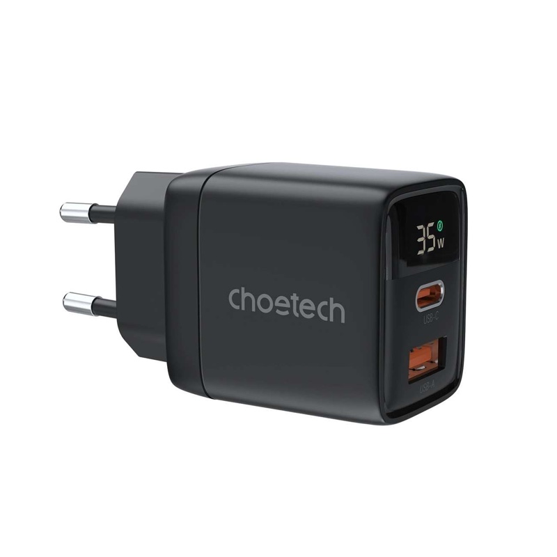 Choetech PD35W USB-C & USB-A GaN Charger with display – PD6052 – Black