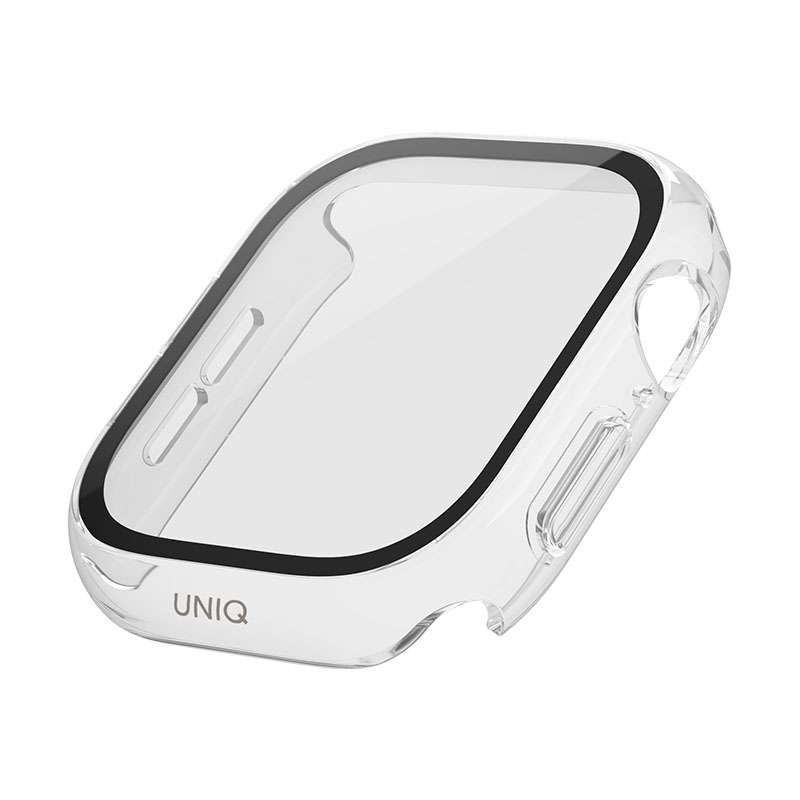 UNIQ Nautic Apple Watch Case with Curved Tempered Glass Screen Protector for Series 10 46MM – Dove Clear