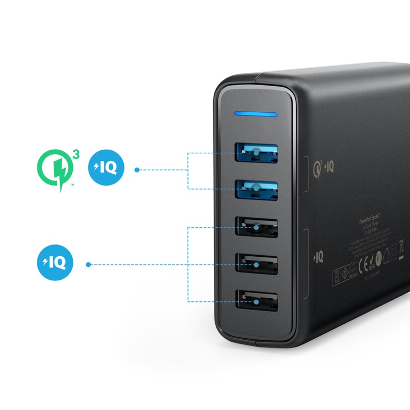 Anker PowerPort Speed 5 with Dual Quick Charge 3.0 - Black - A2054L11
