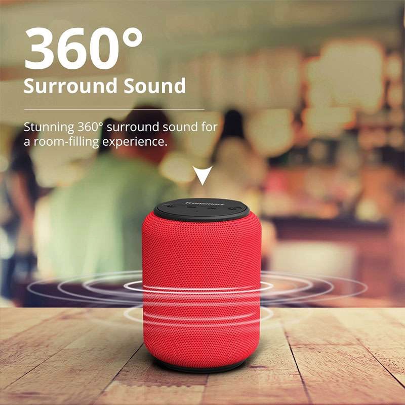 Tronsmart T6 Mini Upgraded Bluetooth Speaker TWS Speakers IPX6 Wireless Portable Speaker with 360 Degree Surround Sound, Voice Assistant - RED