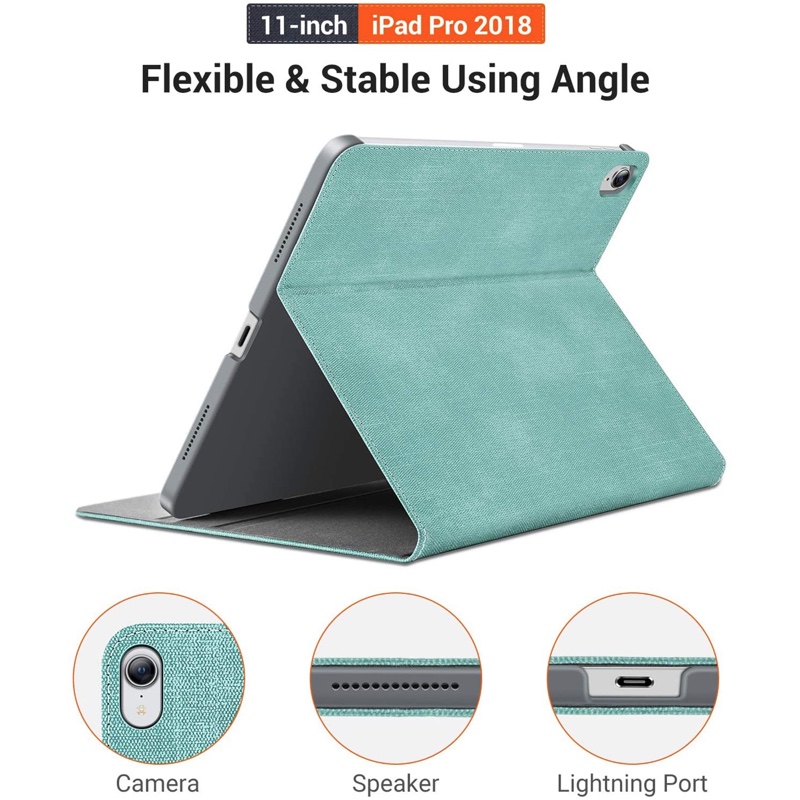 TORRAS iPad Pro 11 inch Case 2018, Slim Fit Folding Folio Case with Multiple Viewing Angles Stand, [iPad Pencil Pairing& Charging Friendly] Protective Smart Leather Cover-Auto Wake/Sleep-Mint