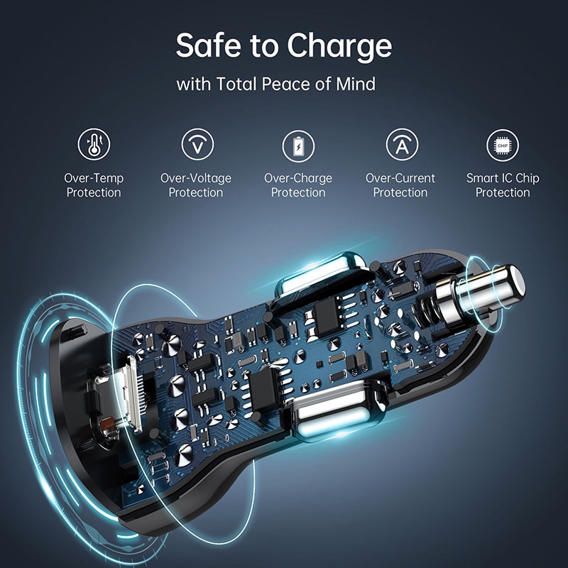 Choetech Dual USB-C Ports PD 40W Fast Car Charger – Black - TC0008