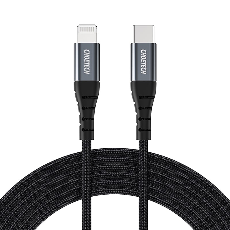 Choetech USB-C to Lightning Nylon Braided MFi Certified Cable (3m/9.8ft)  –  Black (IP0042)