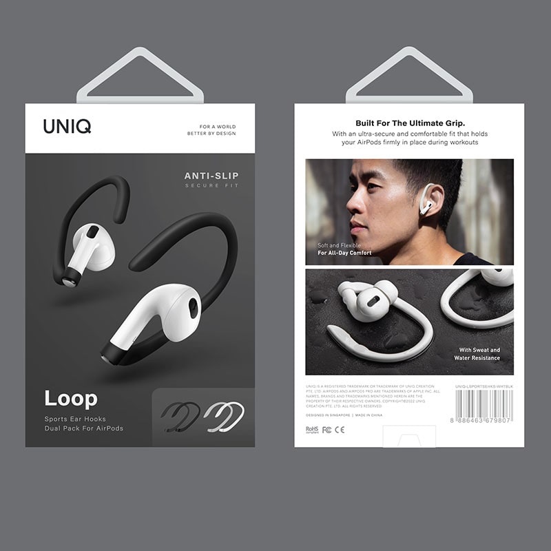 UNIQ LOOP Sports Ear Hooks for Airpods Dual Pack - Black/White
