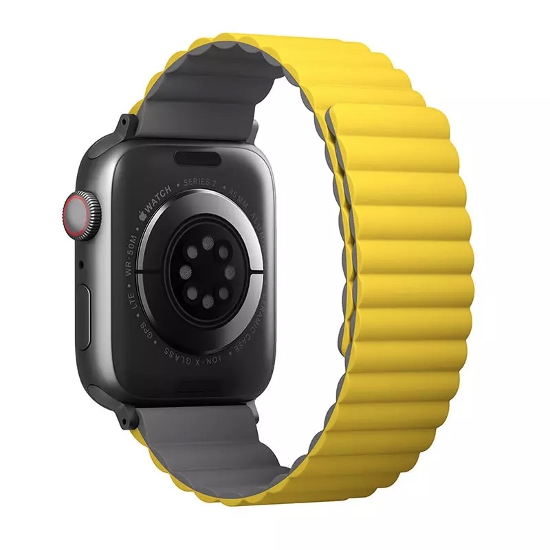 UNIQ Revix Reversible Magnetic Apple Watch Strap Series 1-10, SE/SE2 & Watch Ultra  49/45/44/46mm - Lemon (Yellow/Grey)