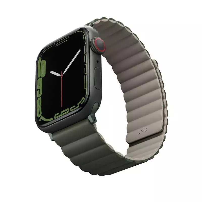UNIQ Revix Reversible Magnetic Apple Watch Strap Series 1-10, SE/SE2 & Watch Ultra  49/45/44/46MM - Pine (Green/Taupe)