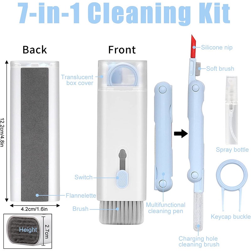 7-in-1 Portable Multifunctional Cleaning Tool Kit for Keyboards, Earphones, Computers, Phones & more