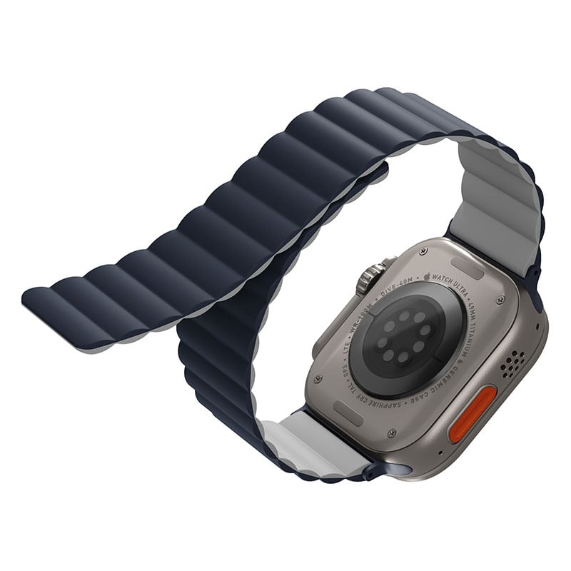 UNIQ Revix Reversible Magnetic Strap for Apple Watch Series 1-10, SE/SE2 & Watch Ultra 49/45/44/46mm – Strom (Blue/ Chalk Grey)