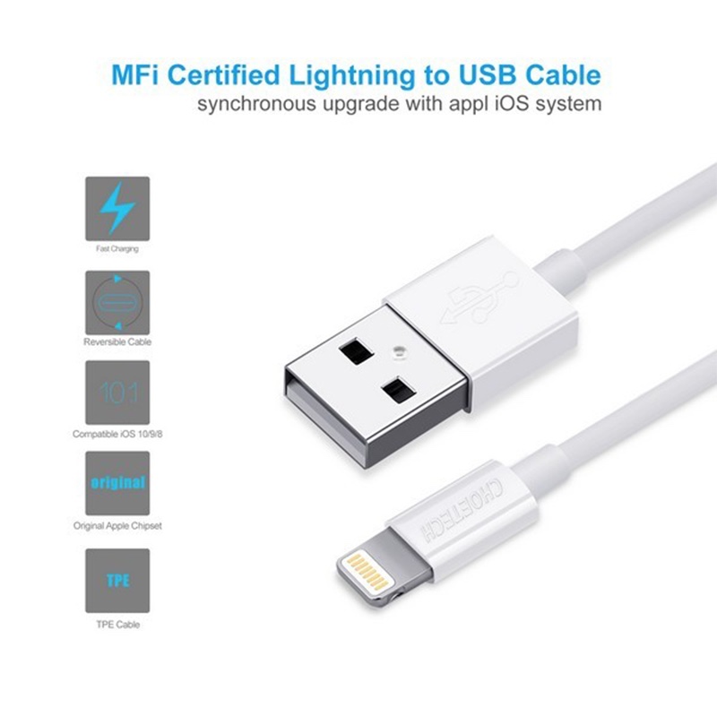 Choetech USB to Lightning Cable Apple Mfi Certified (1.8m/5.9ft) – White (IP0027)