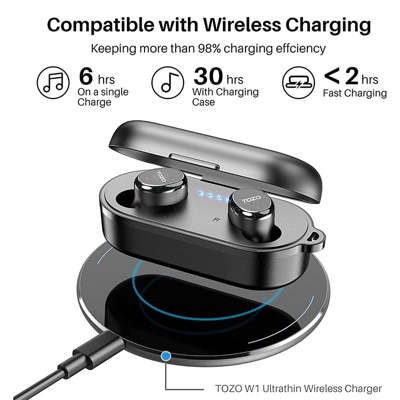 TOZO T10S v2022 True Wireless Stereo Earphones with Bluetooth 5.2, IPX8 Waterproof, Environmental Noise Canceling for Running Sports - Black