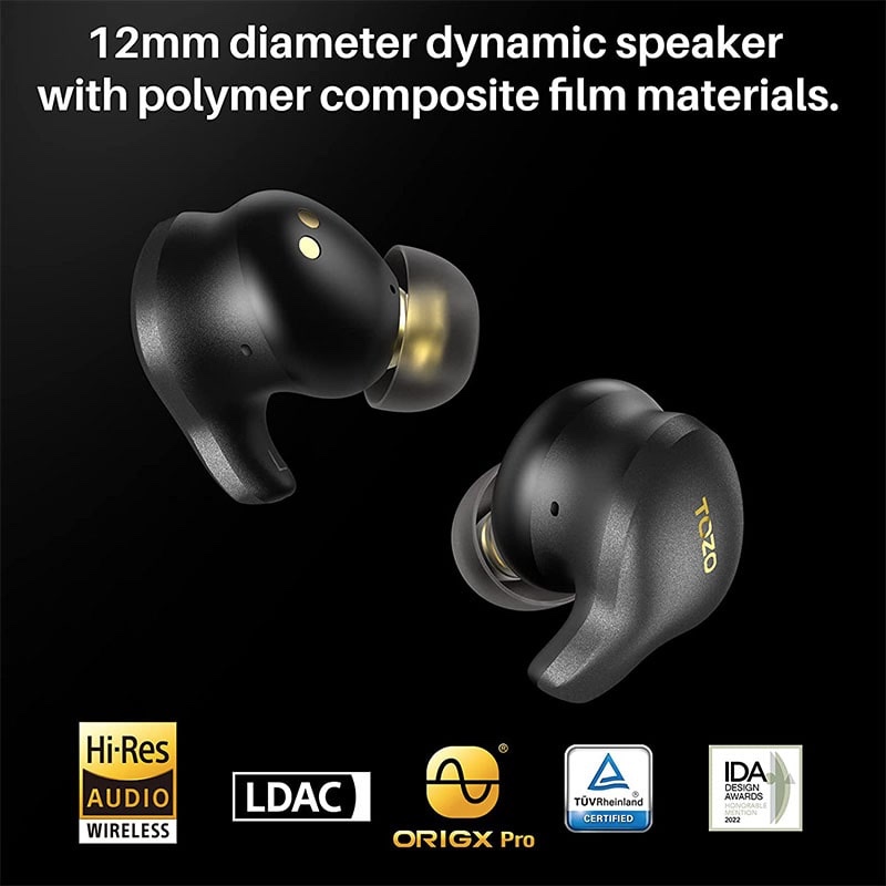 TOZO Golden X1 Wireless Earbuds with Balanced Armature Driver, Hybrid Dynamic Driver, OrigX Pro, LDAC & Hi-Res Audio, Environment & ANC Headset - Black