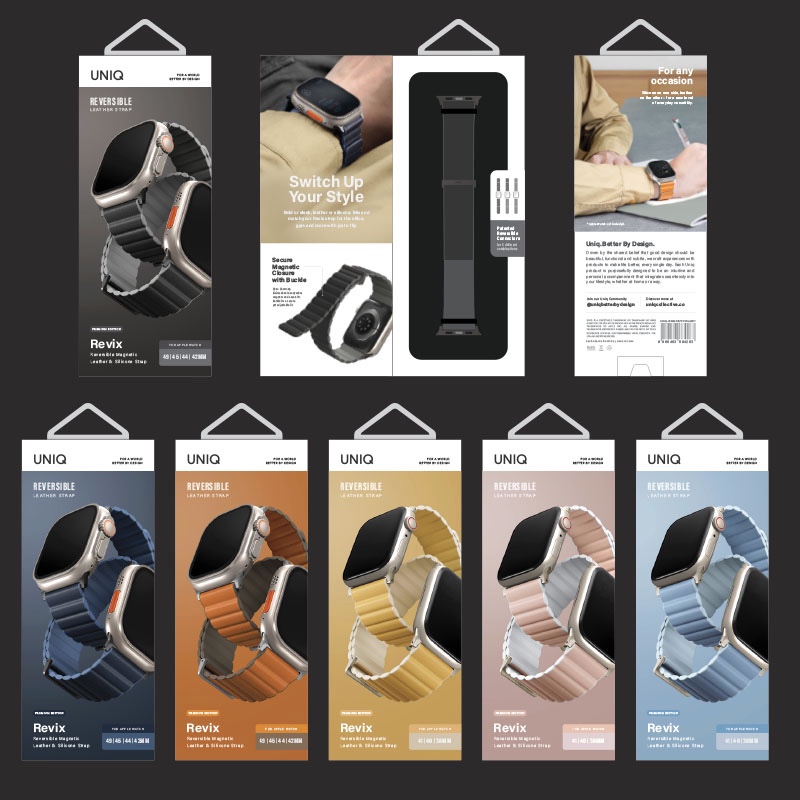 UNIQ Revix Premium Edition Reversible Magnetic Apple Watch Strap for Series 1-10, SE/SE2 & Watch Ultra/2 49/45/44/46MM – Canary Yellow / Ivory