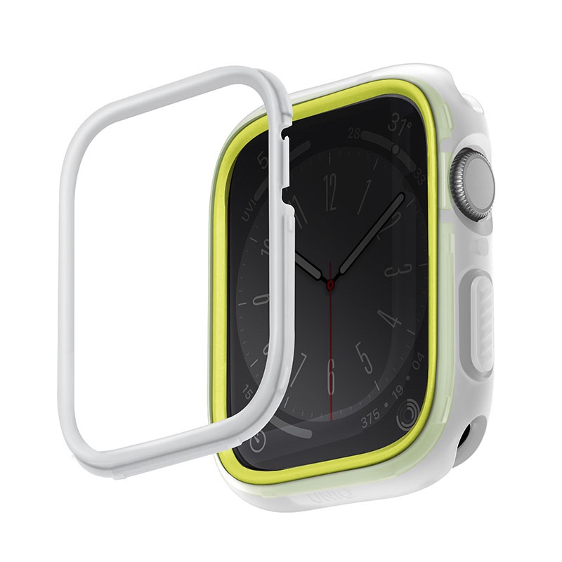 UNIQ Moduo Apple Watch Case with Interchangeable PC Bezel for Series 4/5/6/7/8/9 & SE/SE2 45/44MM – Frost (Lime/White)