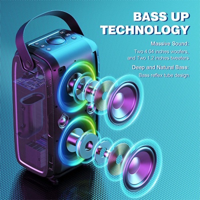 W-KING T9 80W Loud Bluetooth Speakers with Subwoofer, Portable Outdoor Wireless Speaker  with Mega Deep Bass, Huge 105dB Sound, Mixed Color Lights, 24H Play, AUX, USB Play, TF Card