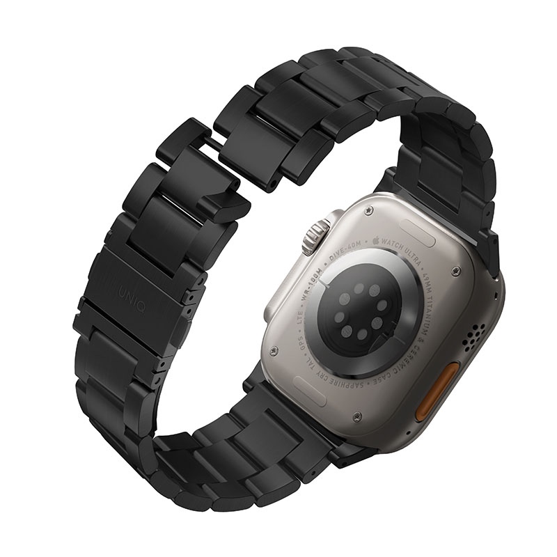 Uniq Osta Apple Watch Ultra Steel Link Strap with self-adjustable links fits up to 1-10, Ultra/2 & SE/2 49/45/44/46mm - Midnight Black