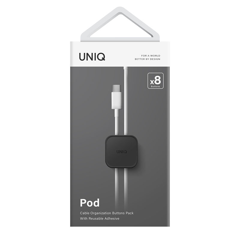 UNIQ Pod Adhesive Cable Organizers 8 in 1 Pack – Charcoal (Grey)