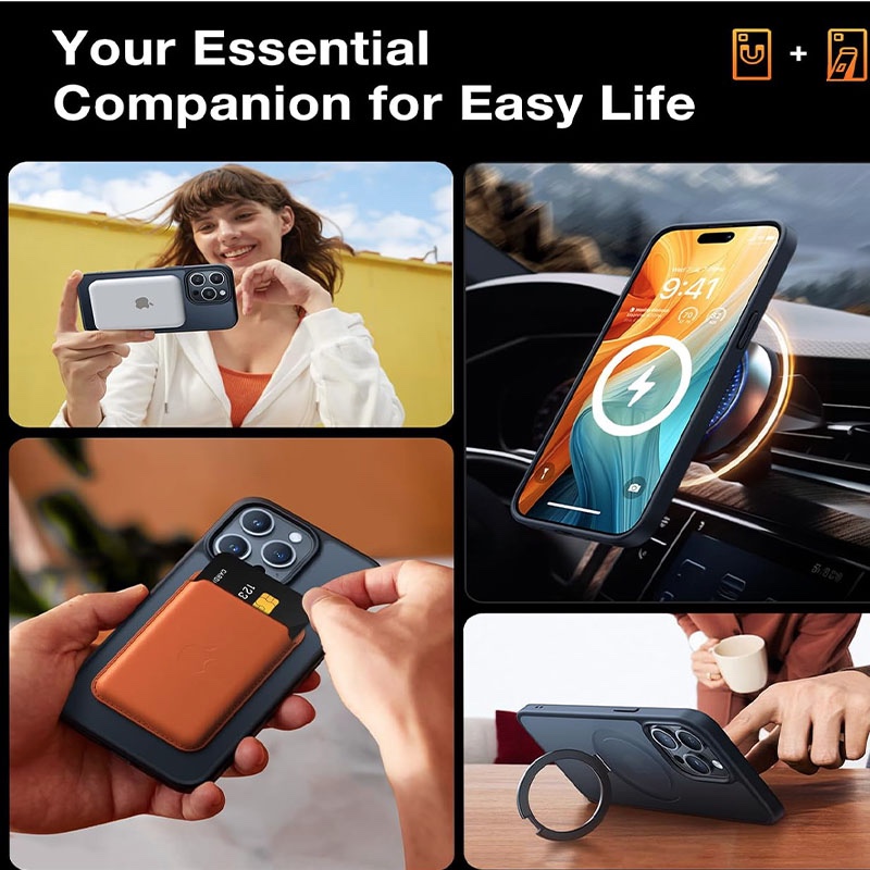 Torras UPRO Ostand Matte Series Magsafe Compatible Phone Case for iPhone 15 Pro - Black