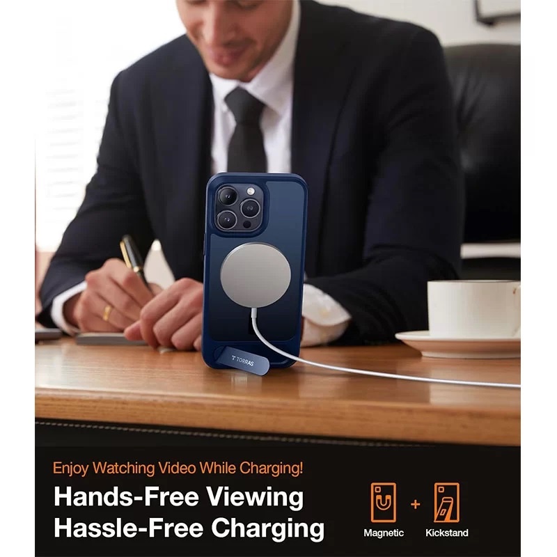 Torras UPRO Pstand Series Magsafe Compatible Phone Case for iPhone 15 Pro Max 6.7? – Navy Blue