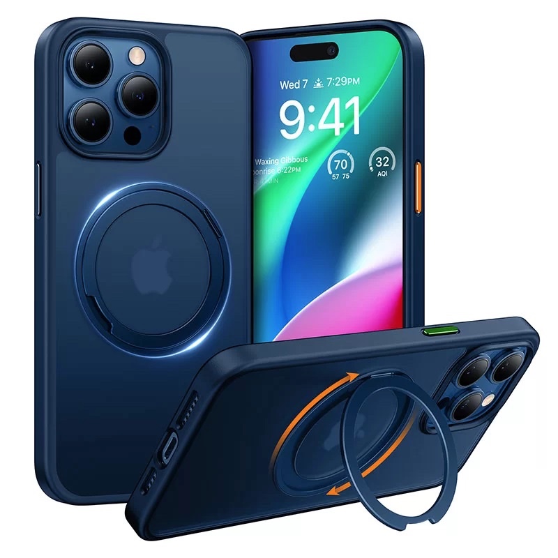 Torras UPRO Ostand Pro Series Magsafe Compatible Phone Case for iPhone 15 Pro Max 6.7? – Navy Blue