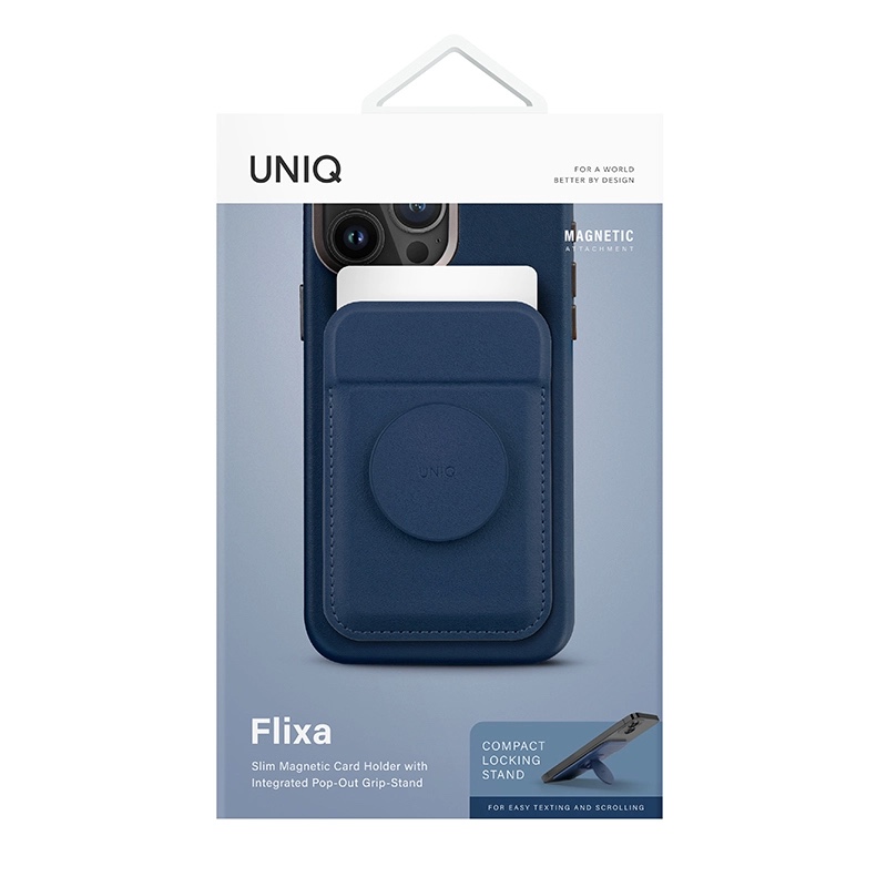 UNIQ Flixa Magnetic Card Holder with Pop Grip & Stand – Navy Blue
