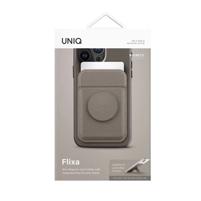 UNIQ Flixa Magnetic Card Holder with Pop Grip & Stand – Flint Grey