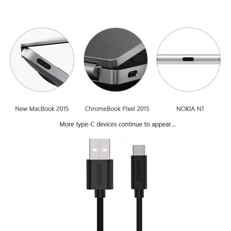 Choetech USB Type C Cable [10ft] 3m USB C To USB A 2.0 Fast Charging & Data Sync Cable – Black – AC0004