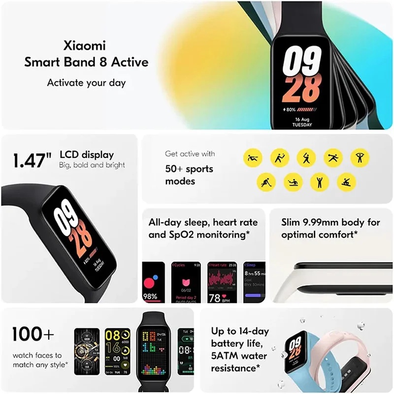 Xiaomi Smart Band 8 Active Fitness Tracker - Global Edition - Black