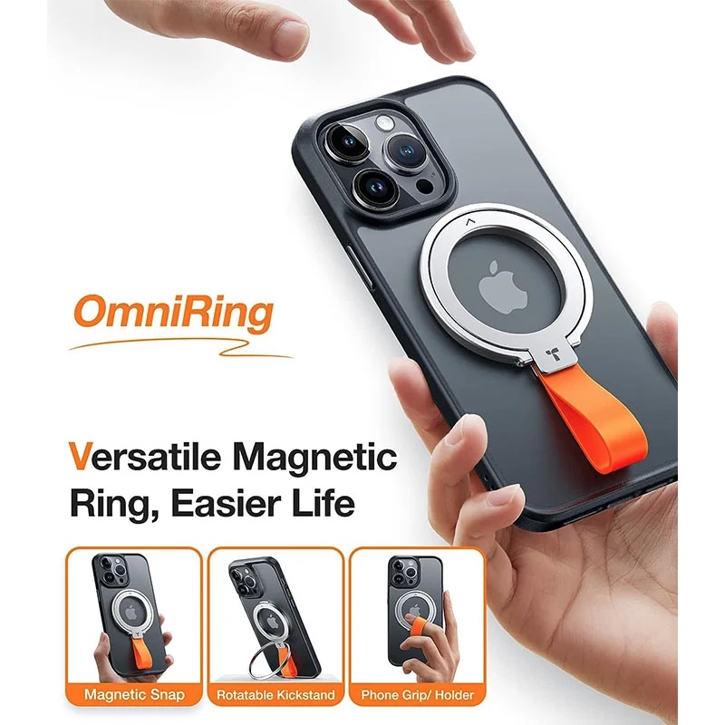 Torras OmniRing Universal Magnetic Phone Grip Holder with Kickstand MagSafe Compatible for Phones – Silver