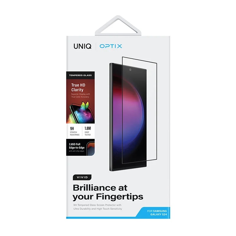 UNIQ OPTIX Vivid Clear Glass Screen Protector for Samsung Galaxy S24 - Clear