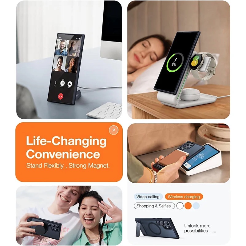 Torras UPRO Pstand Series Magsafe Compatible Phone Case for Samsung Galaxy S24 Ultra - Black