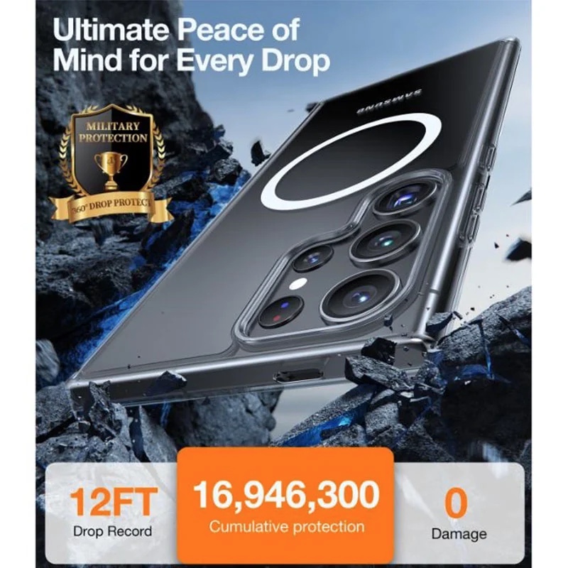 Torras Diamond-Mag Series (MagSafe Compatible) Phone Case for Samsung Galaxy S24 Ultra – Clear